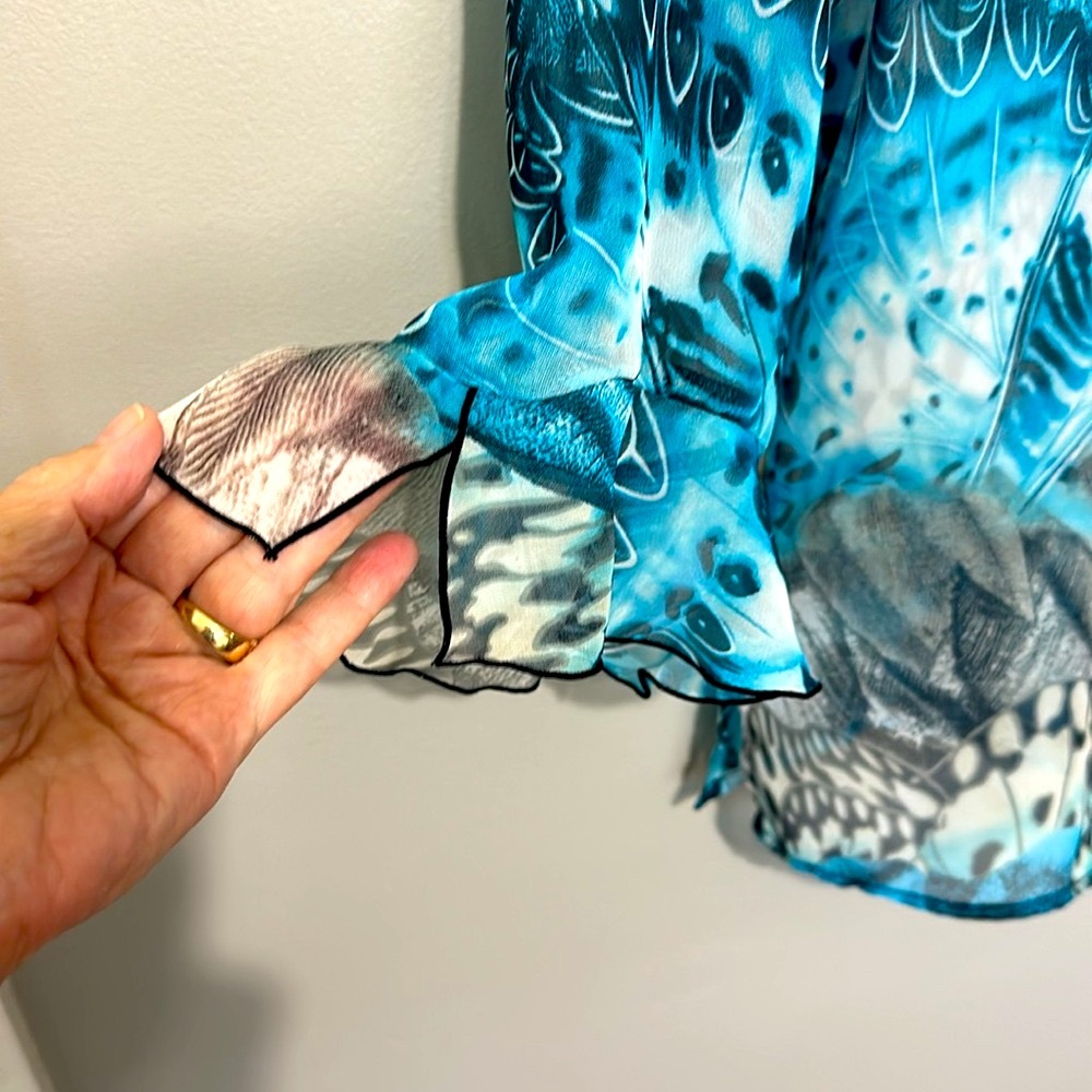 NICOLA Blouse, Sheer Blue/Black Animal Print - Picture 3 of 6